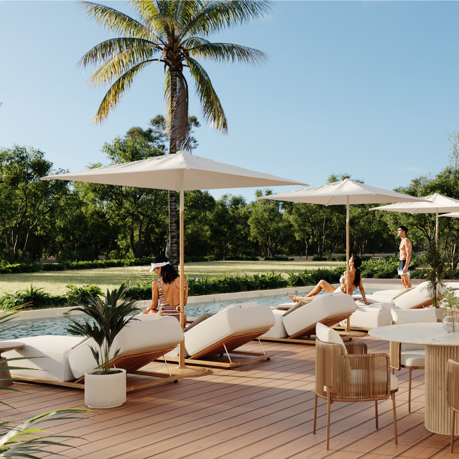 Terraza y alberca junto al lago